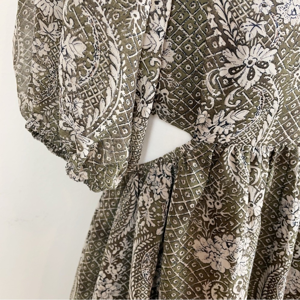 En Saison Teyana Square Neck Cut Out Mini Dress Olive Floral - Picture 4 of 7